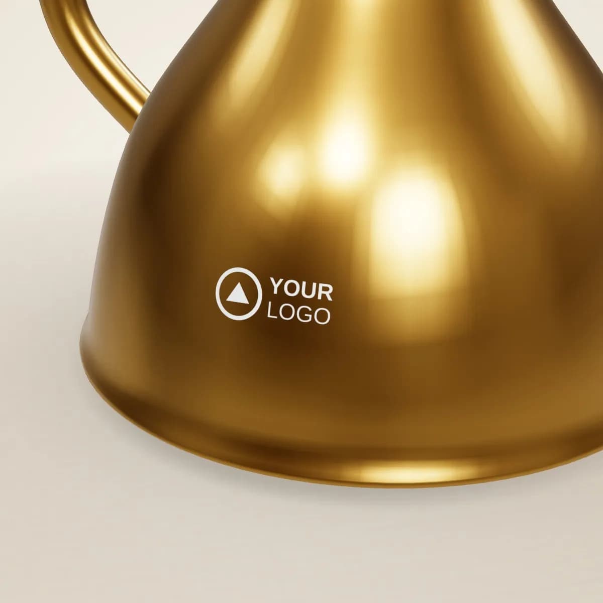 Close-up of the logo branding on the Brass Dallah Coffee Set with Engraved Tray
