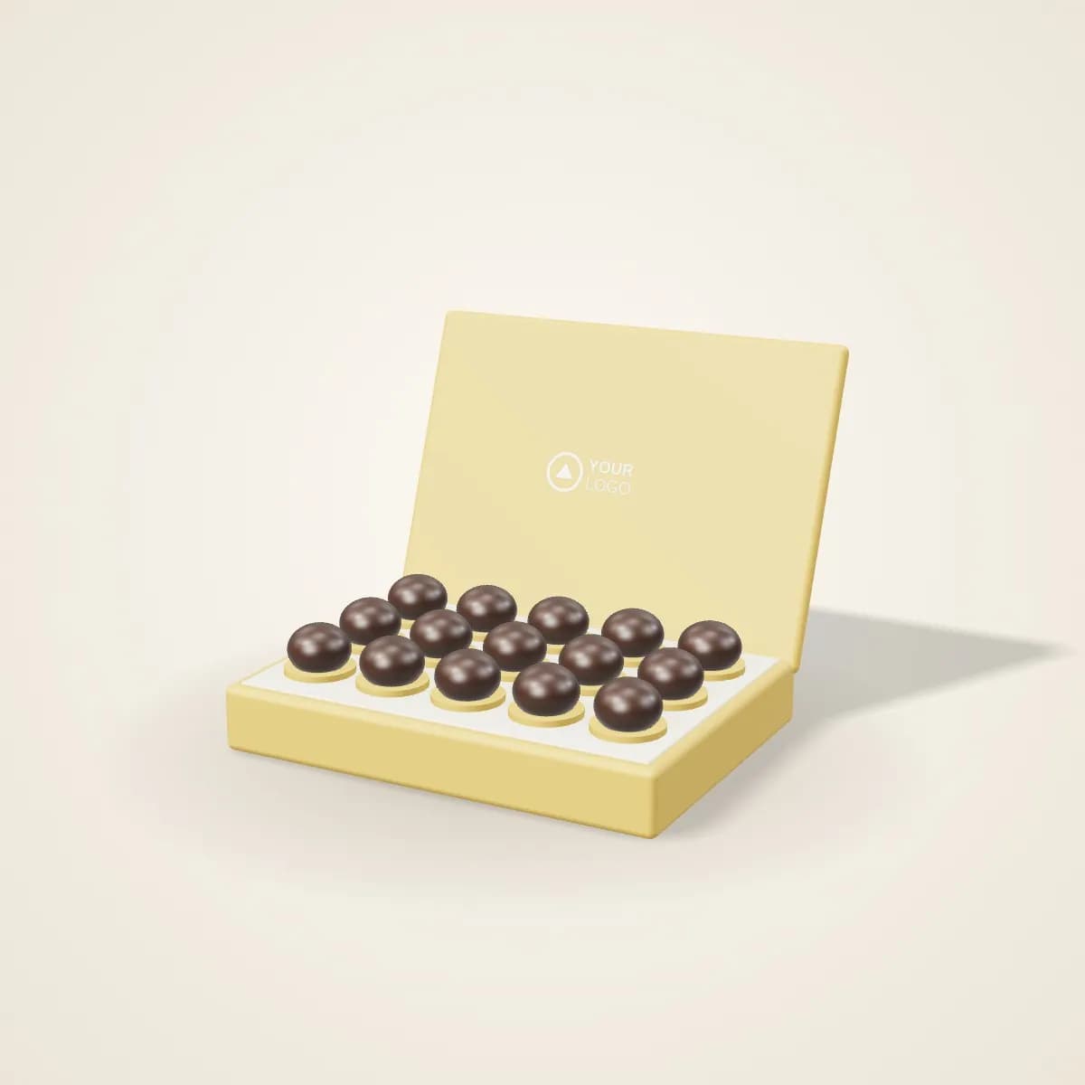 Round Tin of Chocolate-Coated Dates with a custom logo