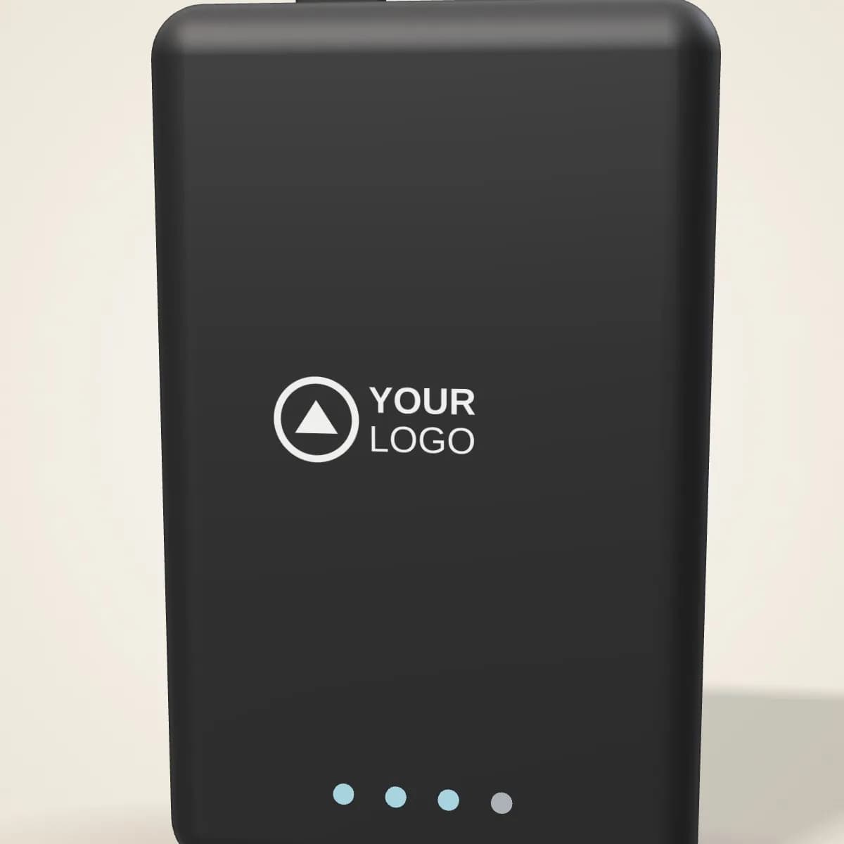 Close-up of the logo branding on the Cylinder Power Bank 2,600 mAh