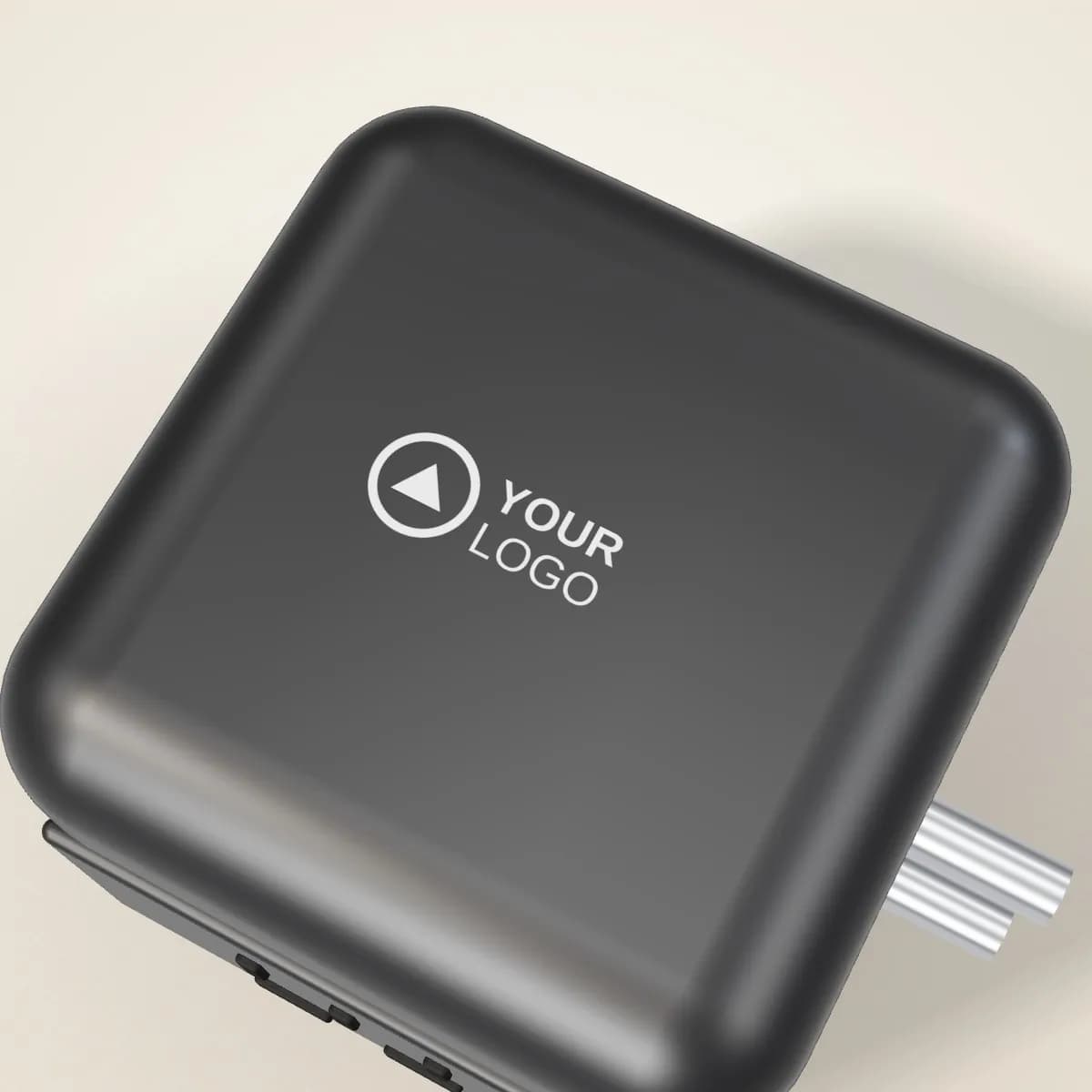 Close-up of the logo branding on the Dual-Port USB-C Car Charger 30W