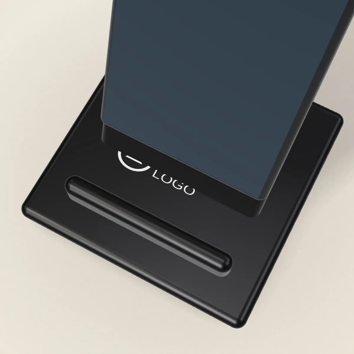Close-up of the logo branding on the Magnetic Car Phone Holder with Wireless Charger