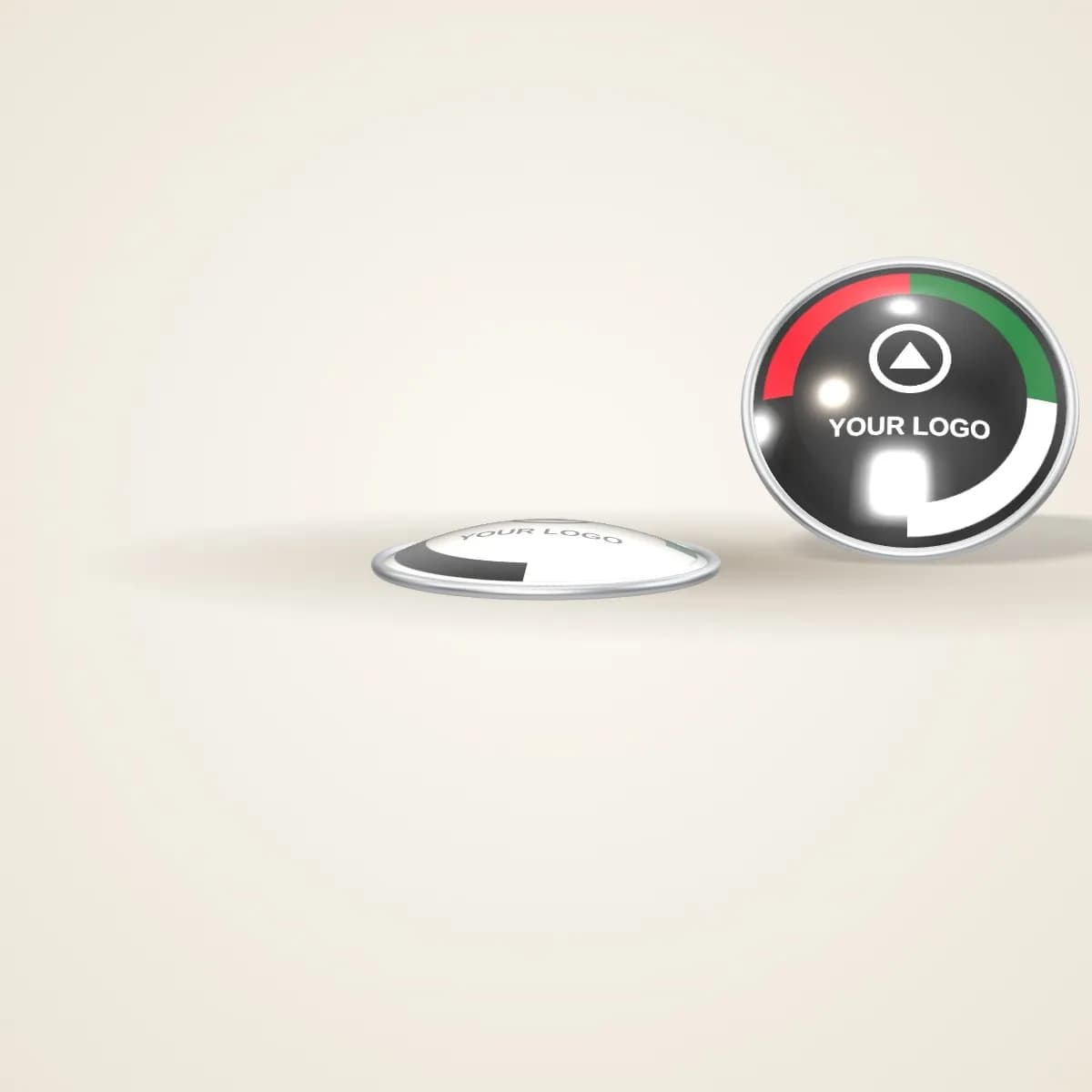 Close-up of the logo branding on the Printed National Day Button Badge 58 mm