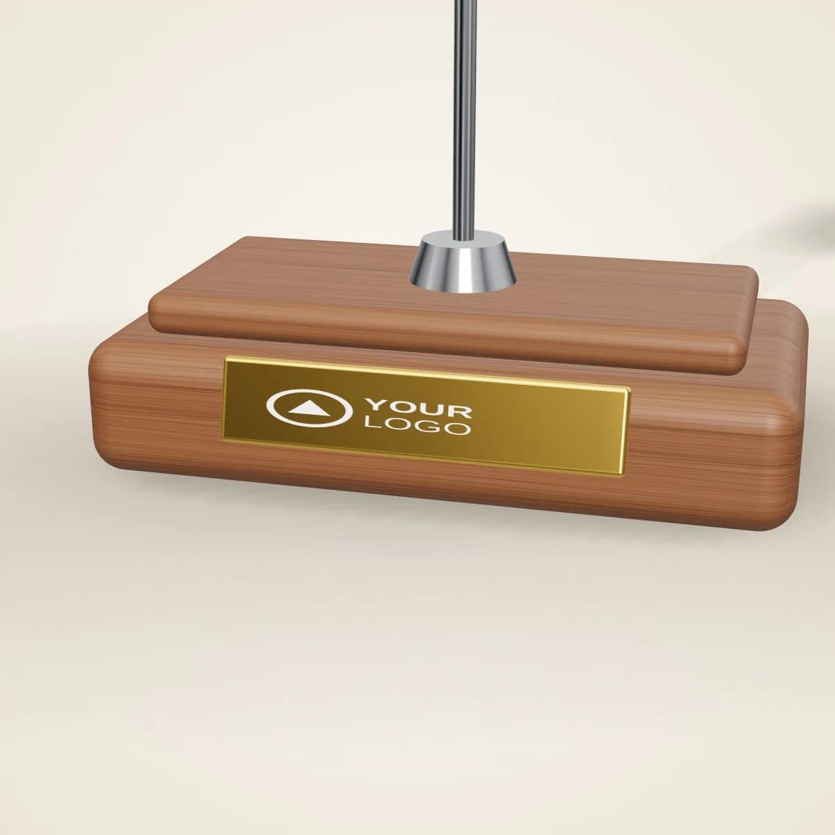 Close-up of the logo branding on the UAE Desk Flag with Engraved Wooden Base