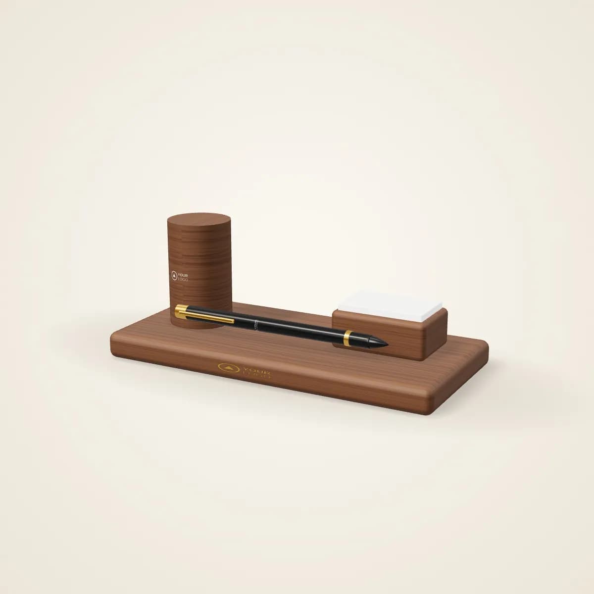 Wooden Perpetual Calendar Desk Set with a custom logo